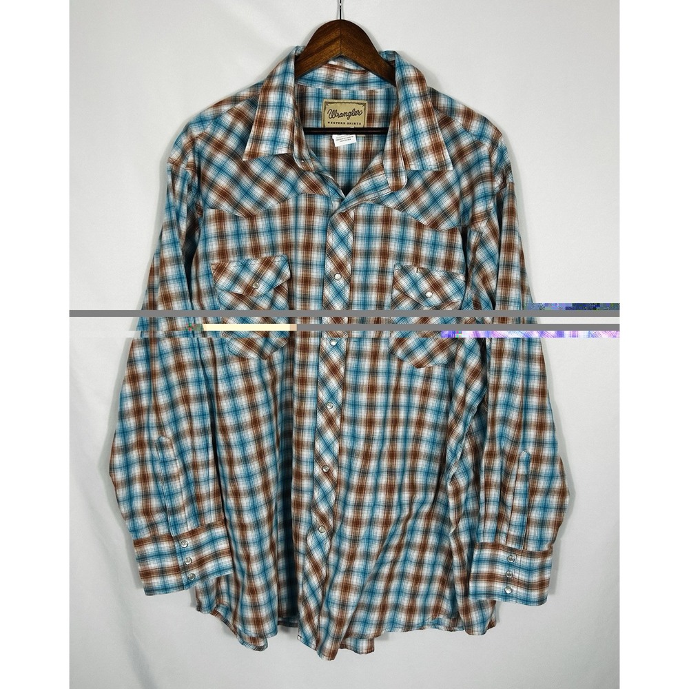 Wrangler Shirt Mens 3XL Long Sleeve Pearl Snap Brown Plaid Western Rodeo Ranch